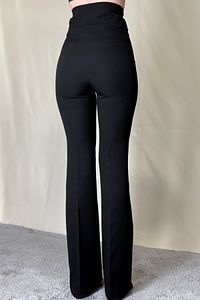 Siyah Ekstra Yüksek Bel Ispanyol Paça Toparlayıcı Kumaş Pantolon ürün fotoğrafı