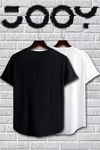 Unisex Siyah Beyaz Oval Kesim Tüy Tasarım Tshirt Ikili Set ürün fotoğrafı