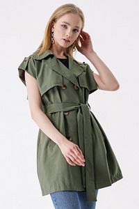 Camel Beli Kuşaklı Çift Cepli TRENÇKOT ürün fotoğrafı