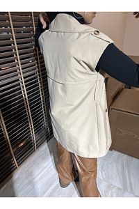 Camel Beli Kuşaklı Çift Cepli Trençkot ürün fotoğrafı