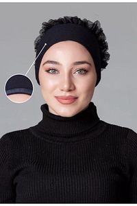 Siyah Penye Fırfırlı Kaymayan Bone ürün fotoğrafı