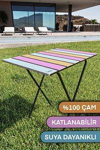 Katlanır Kamp Masası Yükseklik Ayarlı Ahşap Piknik Masası Balkon Masası Mutfak Masası Renkli ürün fotoğrafı