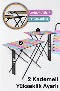 Katlanır Kamp Masası Yükseklik Ayarlı Ahşap Piknik Masası Balkon Masası Mutfak Masası Renkli ürün fotoğrafı