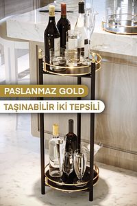 Bahçe Balkon Çiçeklik Saksı Standı Dekoratif Lüks Metal 2 Katlı Saksılık Servis Sunum Tepsileri ürün fotoğrafı