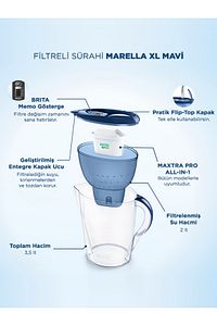 Marella XL 3x Maxtra Pro All-In-1 Filtreli Su Arıtma Sürahisi - Mavi 3,5 lt ürün fotoğrafı