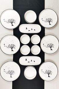 Black Birds 14 Parça 6 Kişilik Kahvaltı Takımı - Sunum Tabağı ürün fotoğrafı