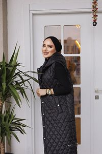 Kadın Kapüşonlu Yırtmaç Detaylı Uzun Dolum Yelek ürün fotoğrafı