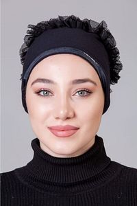 Siyah Penye Fırfırlı Kaymayan Bone ürün fotoğrafı