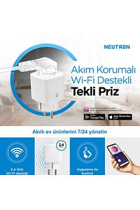 Akıllı Wi-fi Destekli 16a Uzaktan Kontrollü Akım Korumalı Tekli Priz - Uygulama Üzerinden Kontrol ürün fotoğrafı