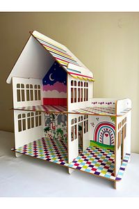 Mobilyasız Bebek Evi, 67 Cm Ahşap Renkli Baskı (çocuk Evi/barbie Oyun Evi) ürün fotoğrafı