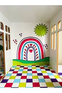 Mobilyasız Bebek Evi, 67 Cm Ahşap Renkli Baskı (çocuk Evi/barbie Oyun Evi) ürün fotoğrafı