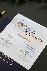 Lacivert Zarflı Altın Yaldızlı Düğün, Nikah, Nişan Davetiyesi (50 ADET) ürün fotoğrafı