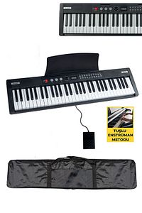 Midex Ps4000bk Profesyonel Org Tuş Hassasiyetli 61 Tuşlu Bluetooth Usb Midi Metod Çanta Sustain ürün fotoğrafı