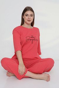 Pumpkin Yazılı Kaşkorse Büyük Beden Kadın Pijama Takımı ürün fotoğrafı