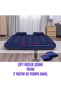 Çift Kişilik Şişme Yatak Set 2 Yastık+ Şişirme Pompası Hediyeli Sahil Kamp Yatağı ürün fotoğrafı