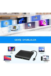 USB 3.0 Taşınabilir CD DVD Yazıcı Okuyucu Windows Mac Dizüstü Masaüstü Bilgisayar ürün fotoğrafı