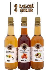 Şekersiz ( Sugar Free) - Vanilya * Karamel * Fındık Aromalı Kahve Şurubu - 3 Lü Set - 750 ml X 3 Ad. ürün fotoğrafı