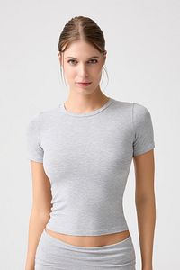 x Melodi Gri Melanj Bedene Oturan Tişört Short Fitted ürün fotoğrafı