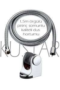 Krom Pervaneli 6 Fonksiyonlu Aç Kapa Turbo Duş Seti Örgülü Hortum Ve Askı Tasarruflu Duş Başlığı ürün fotoğrafı