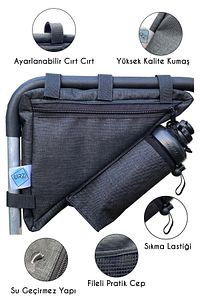 Bisiklet Çantası 2 Gözlü Su Geçirmez Özel Kumaş Üçgen Kadro Arası Suluk Hazneli 2.5 Lt. Kapasite ürün fotoğrafı