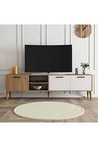 1585 Exxen 180 Cm (AHŞAP AYAKLI) Tv Ünitesi Sepet - Beyaz ürün fotoğrafı