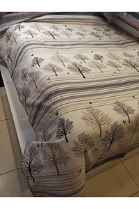 Hayat Ağacı Desen Baskılı 150x240 Cm. Tek Kişilik Tek Pike - Gri ürün fotoğrafı