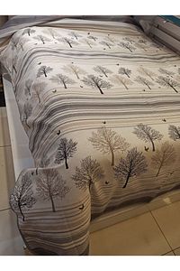 Hayat Ağacı Desen Baskılı 150x240 Cm. Tek Kişilik Tek Pike - Gri ürün fotoğrafı