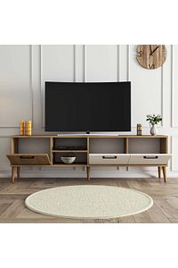 1585 Exxen 180 Cm (AHŞAP AYAKLI) Tv Ünitesi Sepet - Beyaz ürün fotoğrafı