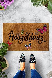 Home Hoşgeldiniz Kelebek Dekoratif Çok Amaçlı Iç ve Dış Kapı Paspası ürün fotoğrafı