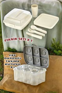 2 Lİ SET 32 Parça 6 Kişilik Bardak Çatal Kaşık Tabak ve Piknik Seti +6 lı Çay Bardağı Kutusu ürün fotoğrafı