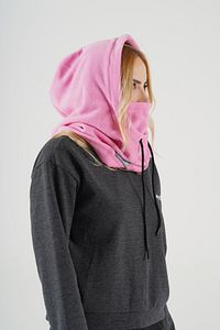 Kadın Pembe Polar Rüzgar Geçirmez Kar Maskesi Balaklava Şapka Atkı Boyunluk Kar Maskesi ürün fotoğrafı