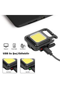 Mini Led El Feneri , Karabinalı, Mıknatıslı , Su Geçirmez , Şişe Açacaklı , Şarjlı 800mah ürün fotoğrafı