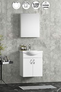 Yıldız 50 cm Beyaz MDF Seramik Lavabolu Asma Banyo Dolabı Takımı ürün fotoğrafı