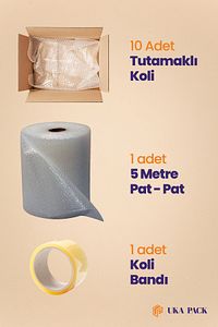 Koli Kutu Taşınma Seti, 60x40x40 10'lu Çift Oluklu Boş Karton, 1.Adet Koli Bandı, 40 gr. 5mt Patpat ürün fotoğrafı