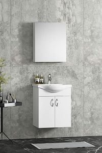 Yıldız 50 cm Beyaz MDF Seramik Lavabolu Asma Banyo Dolabı Takımı ürün fotoğrafı