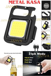 Mini Led El Feneri , Karabinalı, Mıknatıslı , Su Geçirmez , Şişe Açacaklı , Şarjlı 800mah ürün fotoğrafı