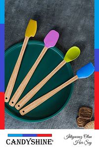Çizmez Renkli Silikon Ahşap Saplı Silikon Uçlu Mutfak Seti Spatula Kaşık Seti ürün fotoğrafı
