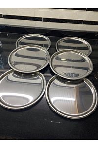 6 Adet Lüx 21,5 Cm Gümüş Yuvarlak Servis Sunum Tepsisi ürün fotoğrafı