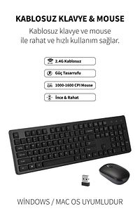 Windows Macos Uyumlu 1600 Cpı Hız Wireless Sessiz Kablosuz Türkçe Q Klavye Mouse Set Km-236w ürün fotoğrafı