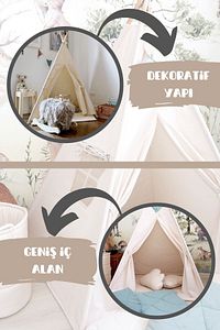 Çocuk Kızılderili Ahşap Direkli Geniş Oyun Çadırı Ve Minderli Ev & Bahçe Oyun Alanı ürün fotoğrafı