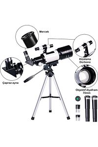 Profesyonel Astronomik Teleskop 150x Yakınlaştırma - 70mm Objektif Uzay-ay-doğa Gözlem Teleskobu ürün fotoğrafı