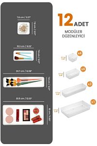 12'li Dolap İçi Takı Makyaj Organizer - Çekmece İçi Düzenleyici Set Şeffaf ürün fotoğrafı