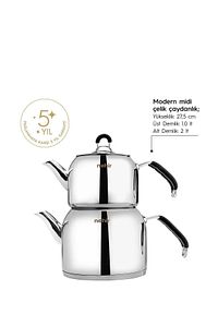 Modern Midi Orta Boy 1-2 Lt. Paslanmaz Çelik Çaydanlık Takımı ürün fotoğrafı