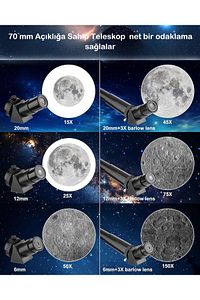 Profesyonel Astronomik Teleskop 150x Yakınlaştırma - 70mm Objektif Uzay-ay-doğa Gözlem Teleskobu ürün fotoğrafı