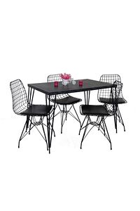 Siyah Mermer Desen 70x110yemek Masası Mutfak Masası 4 Kişilik Tel Sandalyeli 70x120cm Tabla ürün fotoğrafı