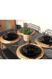 Siyah Mermer Desen 70x110yemek Masası Mutfak Masası 4 Kişilik Tel Sandalyeli 70x120cm Tabla ürün fotoğrafı