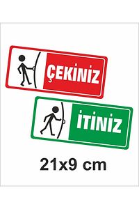 Itiniz Çekiniz Kapı Uyarı Etiketi Sticker (9x21 Cm) ürün fotoğrafı