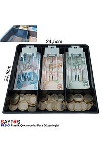 Rampalı Plastik Çekmece Içi Para Düzenleyici 3 Banknot 3 Bozuk Para Gözlü 24,5 X 24,5 X 3,5cm ürün fotoğrafı