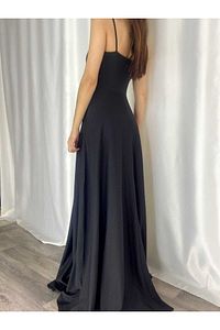 Siyah Esnek Kumaş Ip Askılı Yırtmaç Detaylı Uzun Abiye Ve Mezuniyet Elbisesi 698 ürün fotoğrafı