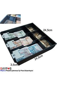 Rampalı Plastik Çekmece Içi Para Düzenleyici 3 Banknot 3 Bozuk Para Gözlü 24,5 X 24,5 X 3,5cm ürün fotoğrafı